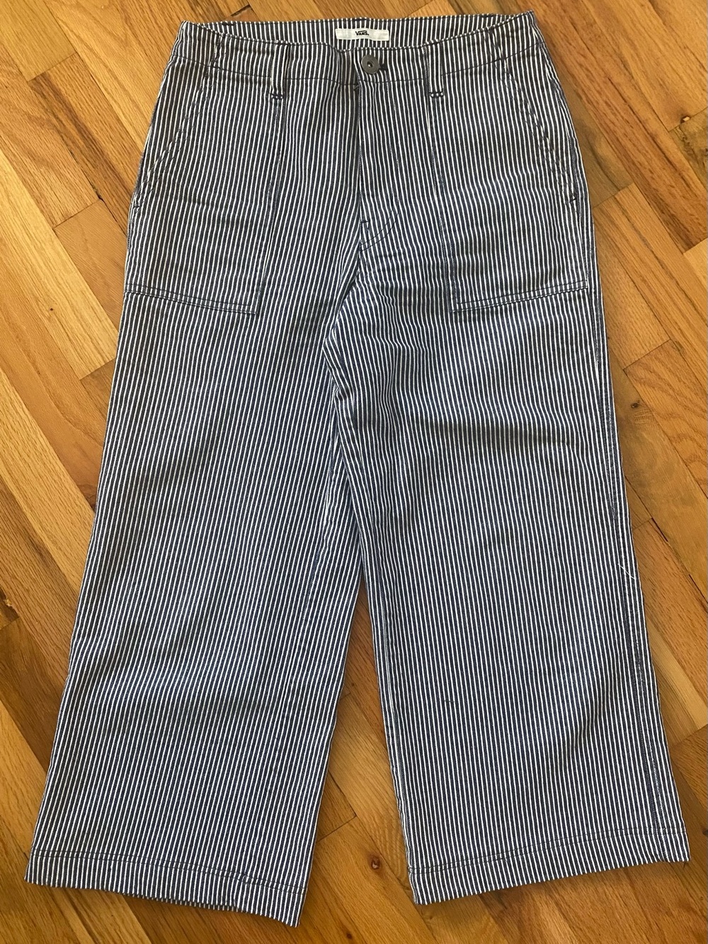 VANS “Barreck” Navy and White Railroad Striped Wide Leg Pants